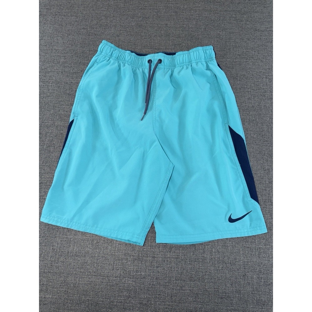 Nike Swim Contend Shorts Men's Small Blue Turquoise Lined Drawstring